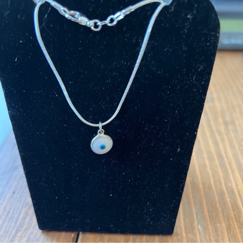 White Evil Eye Silver Necklace